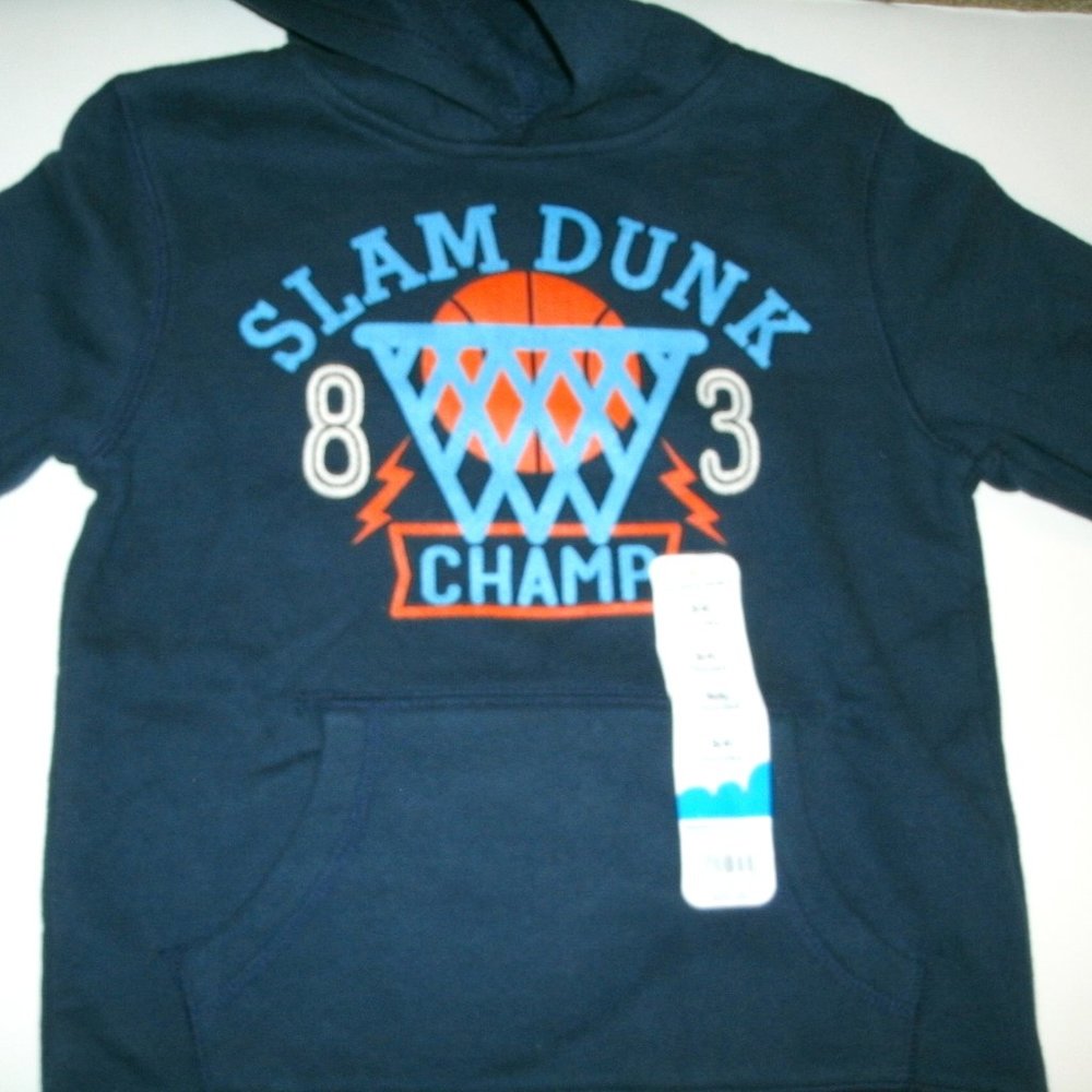 Jumping Beans Boys Sweatshirt Basketball Hoodie Navy Blue Slam Dunk Size 4 New